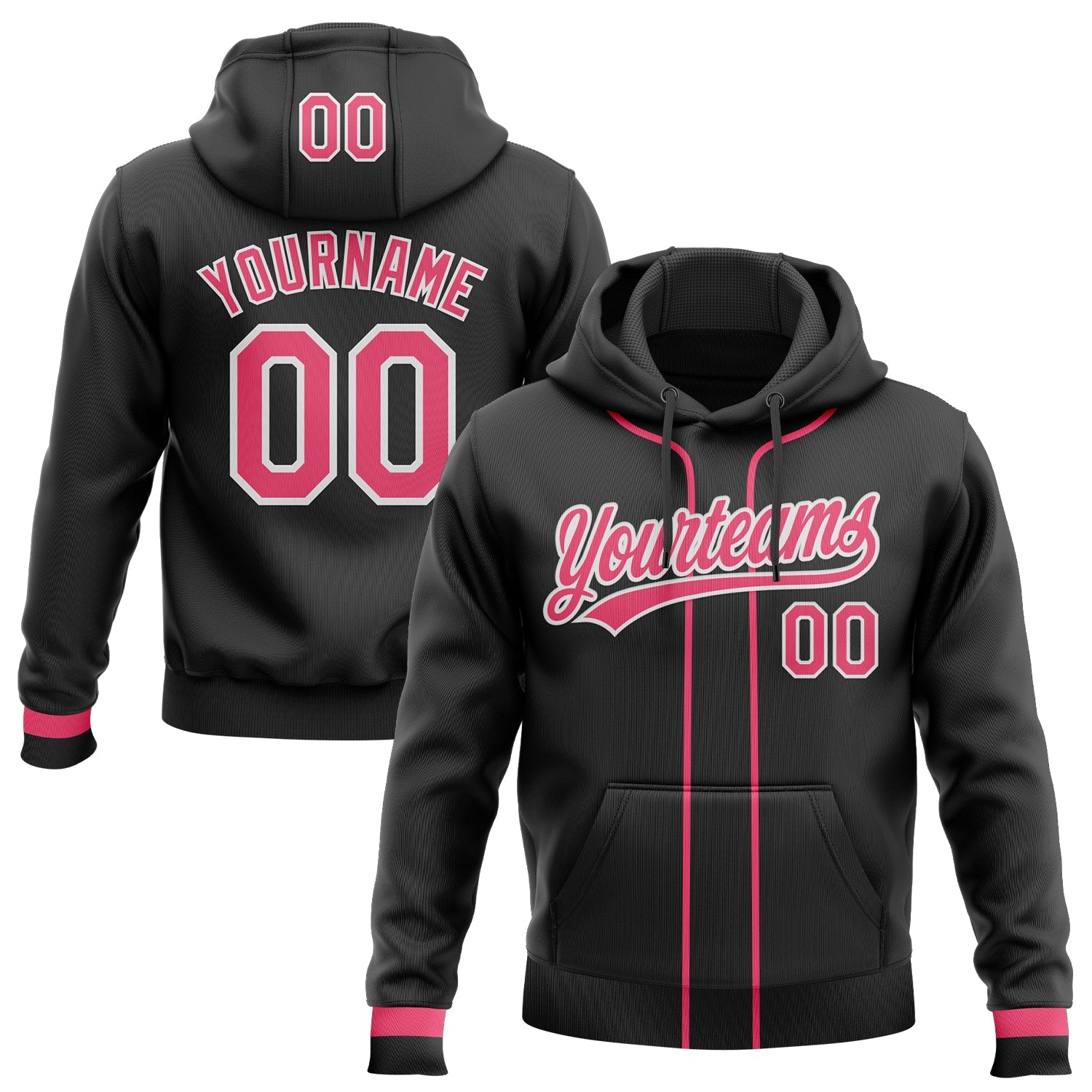 Custom Stitched Black Neon Pink-White Baseball Pullover Sweatshirt Hoodie
