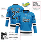 Custom Blue Black-White Hockey Lace Neck Jersey