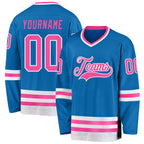 Custom Blue Pink-White Hockey Jersey