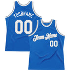 Custom Blue White-Gray Authentic Throwback Basketball Jersey