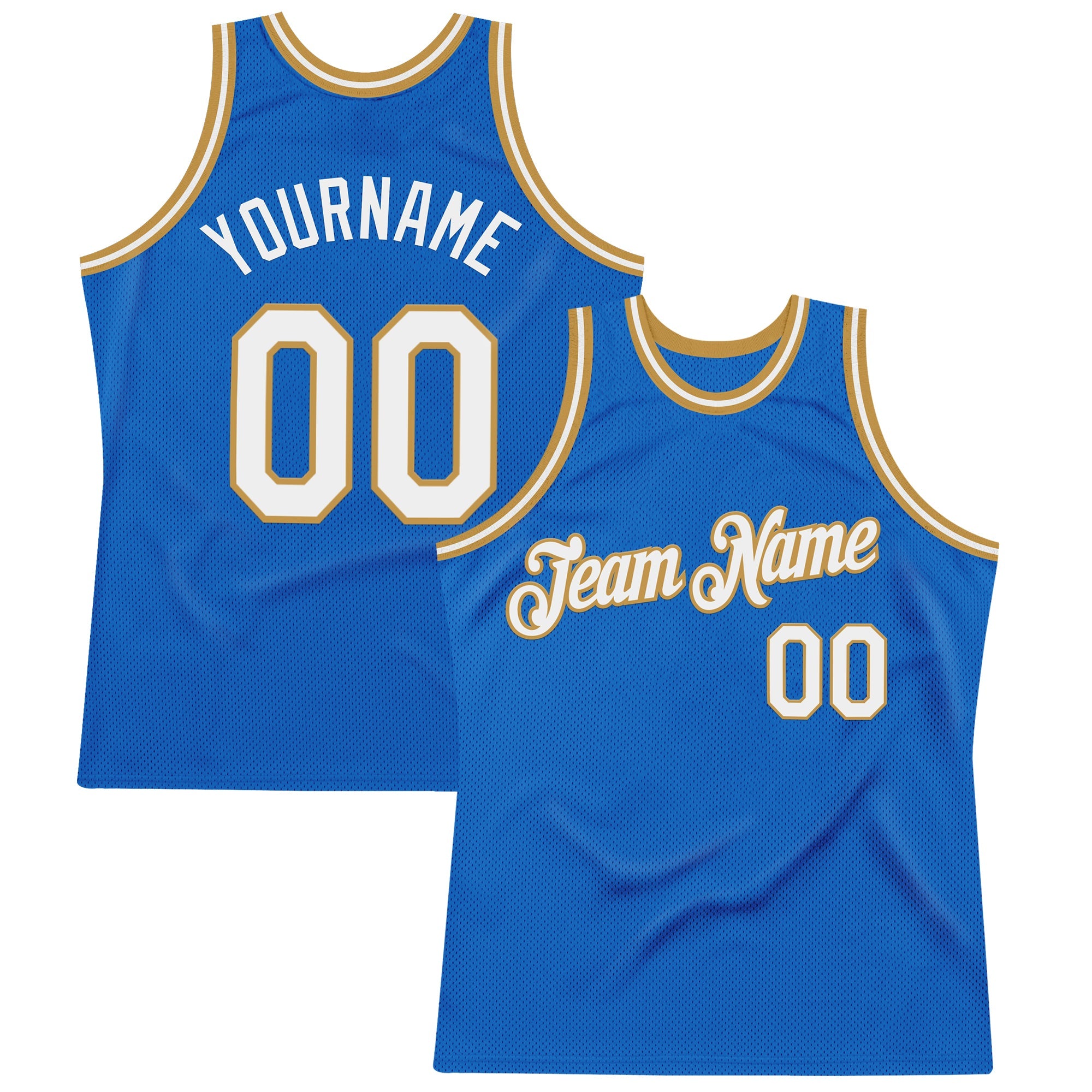 Custom Blue White-Old Gold Authentic Throwback Basketball Jersey