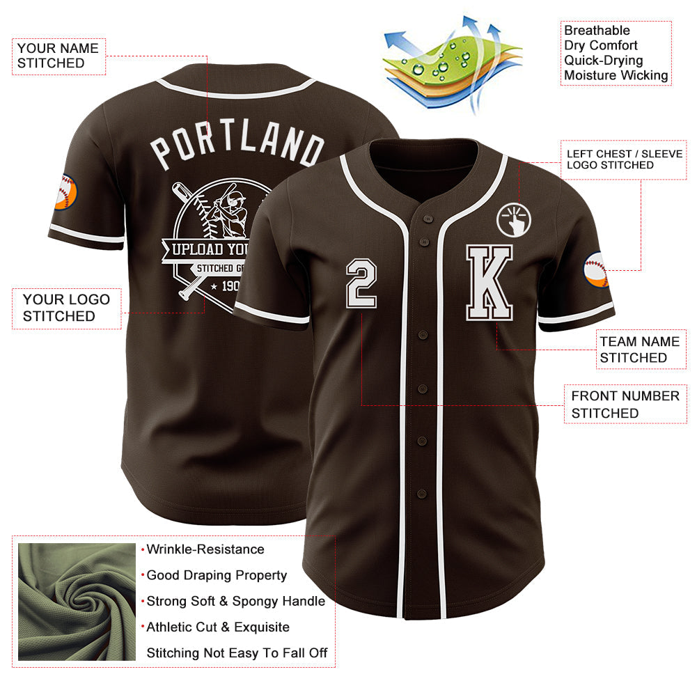 Custom Brown White Authentic Baseball Jersey