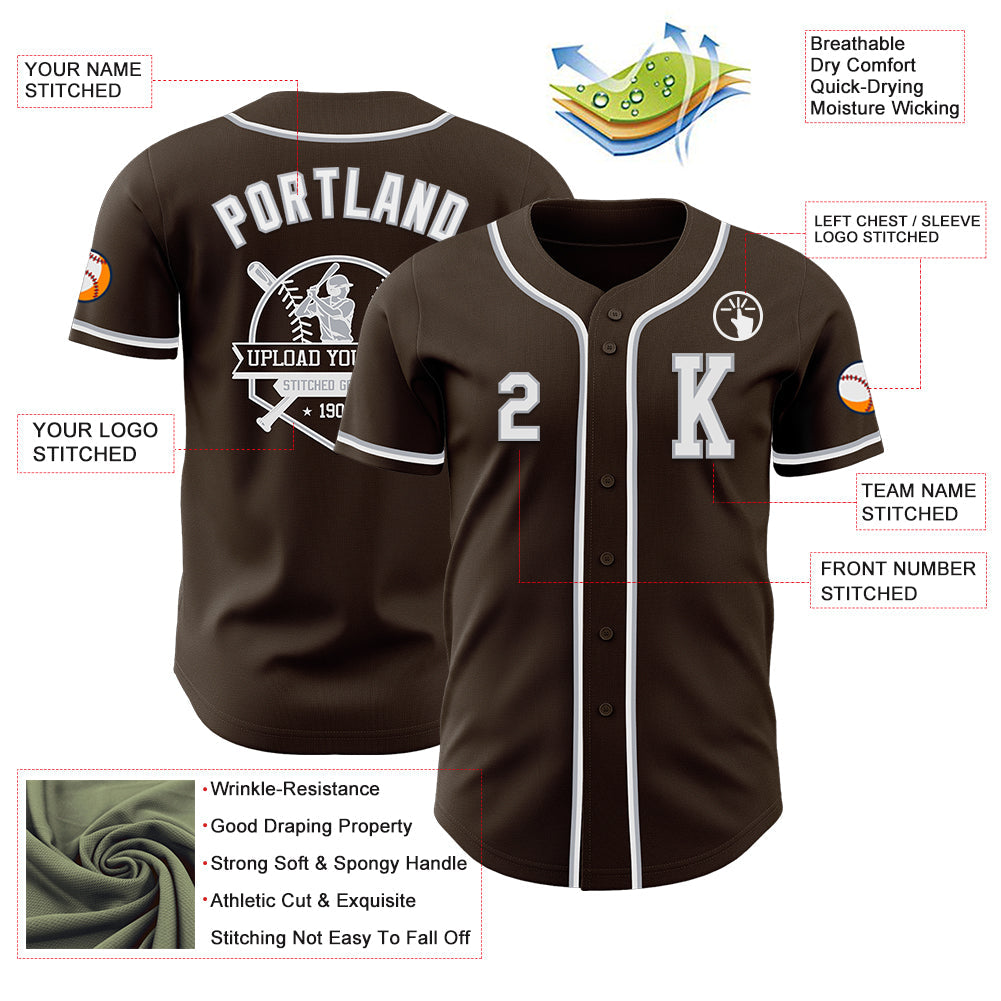 Custom Brown White-Gray Authentic Baseball Jersey