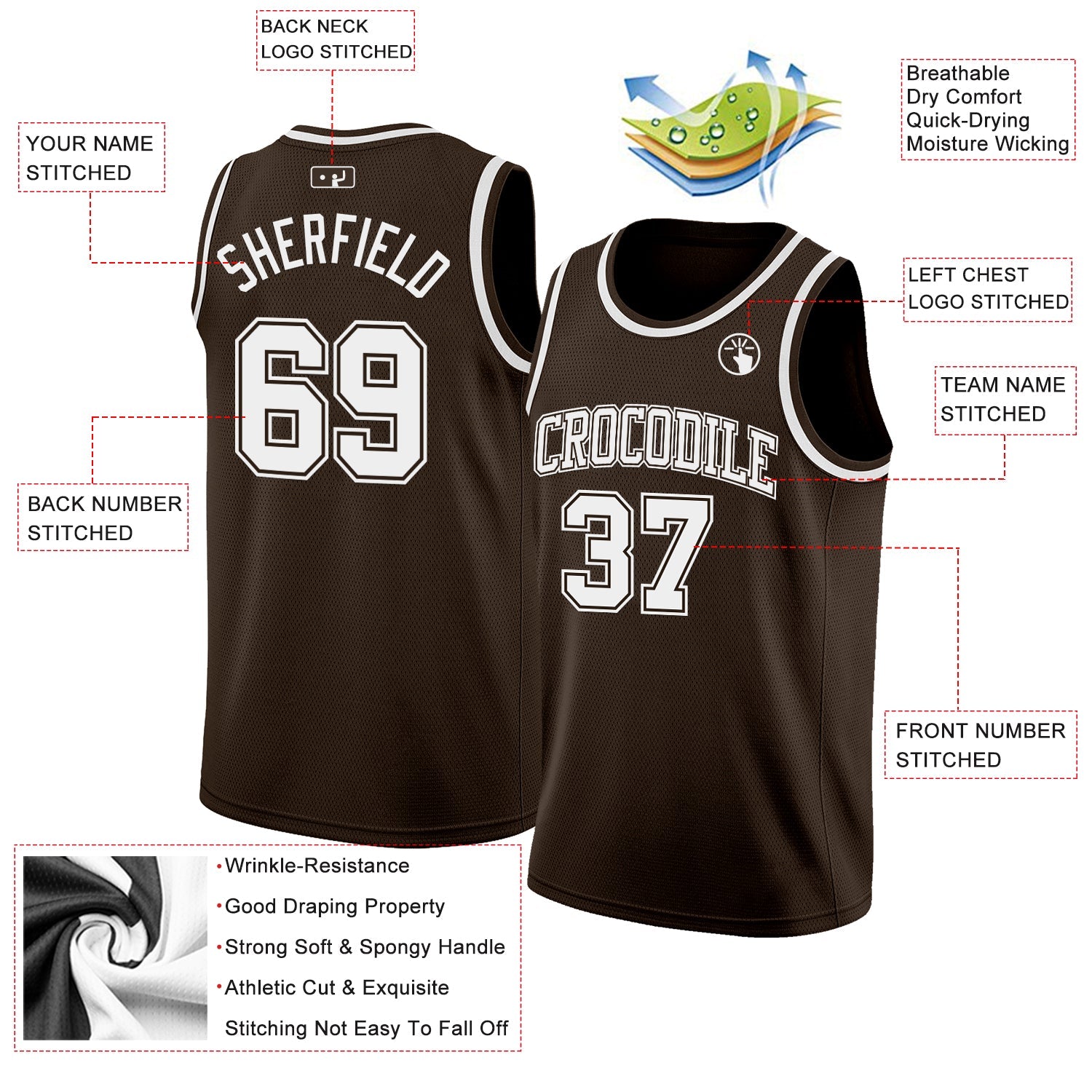 Custom Brown White Authentic Basketball Jersey