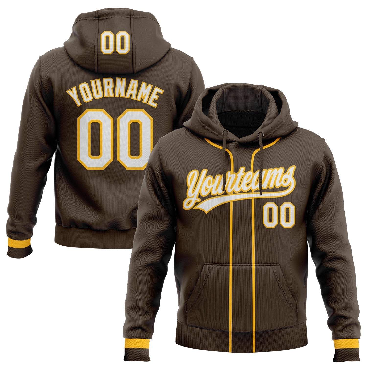 Custom Stitched Brown White-Gold Baseball Pullover Sweatshirt Hoodie