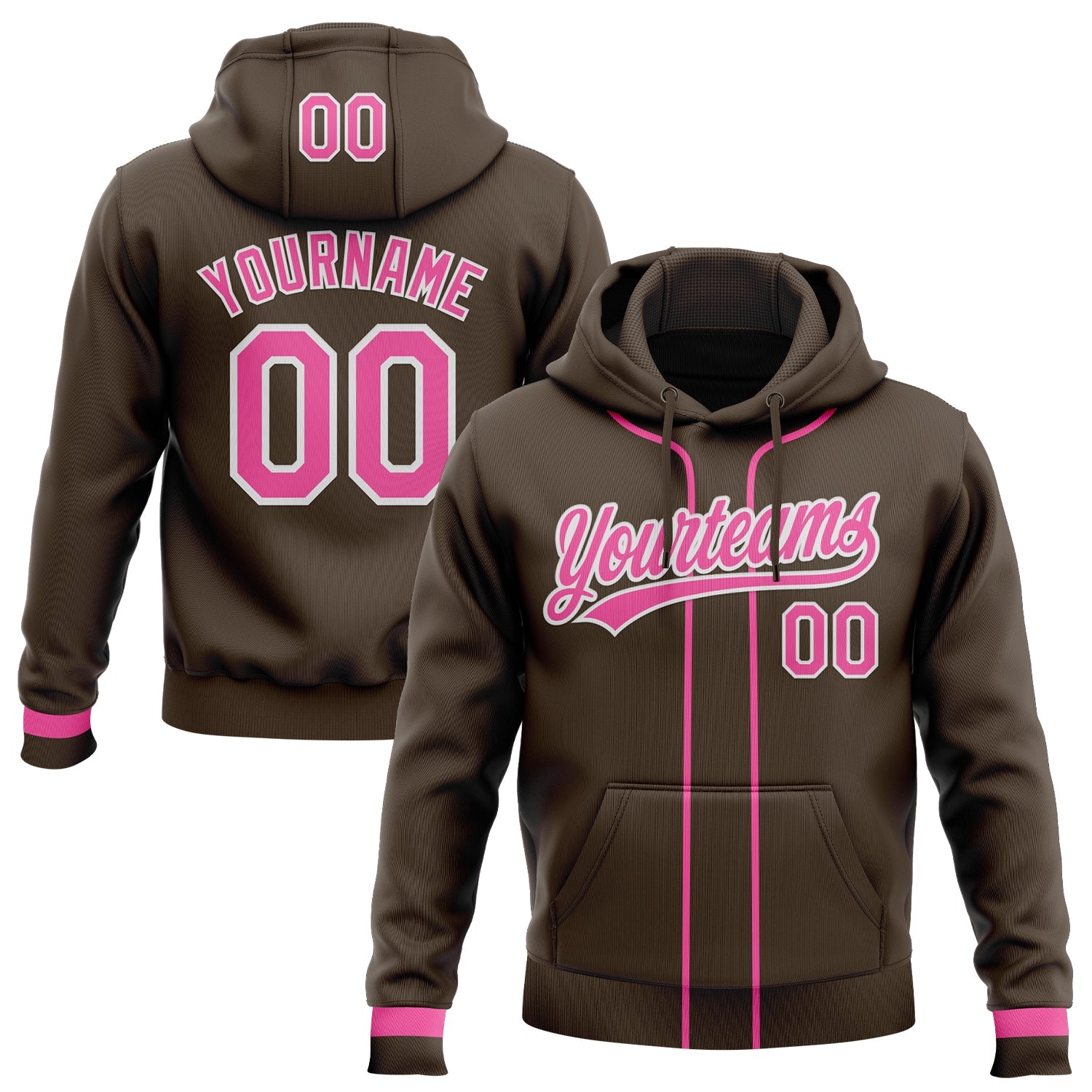 Custom Stitched Brown Pink-White Baseball Pullover Sweatshirt Hoodie