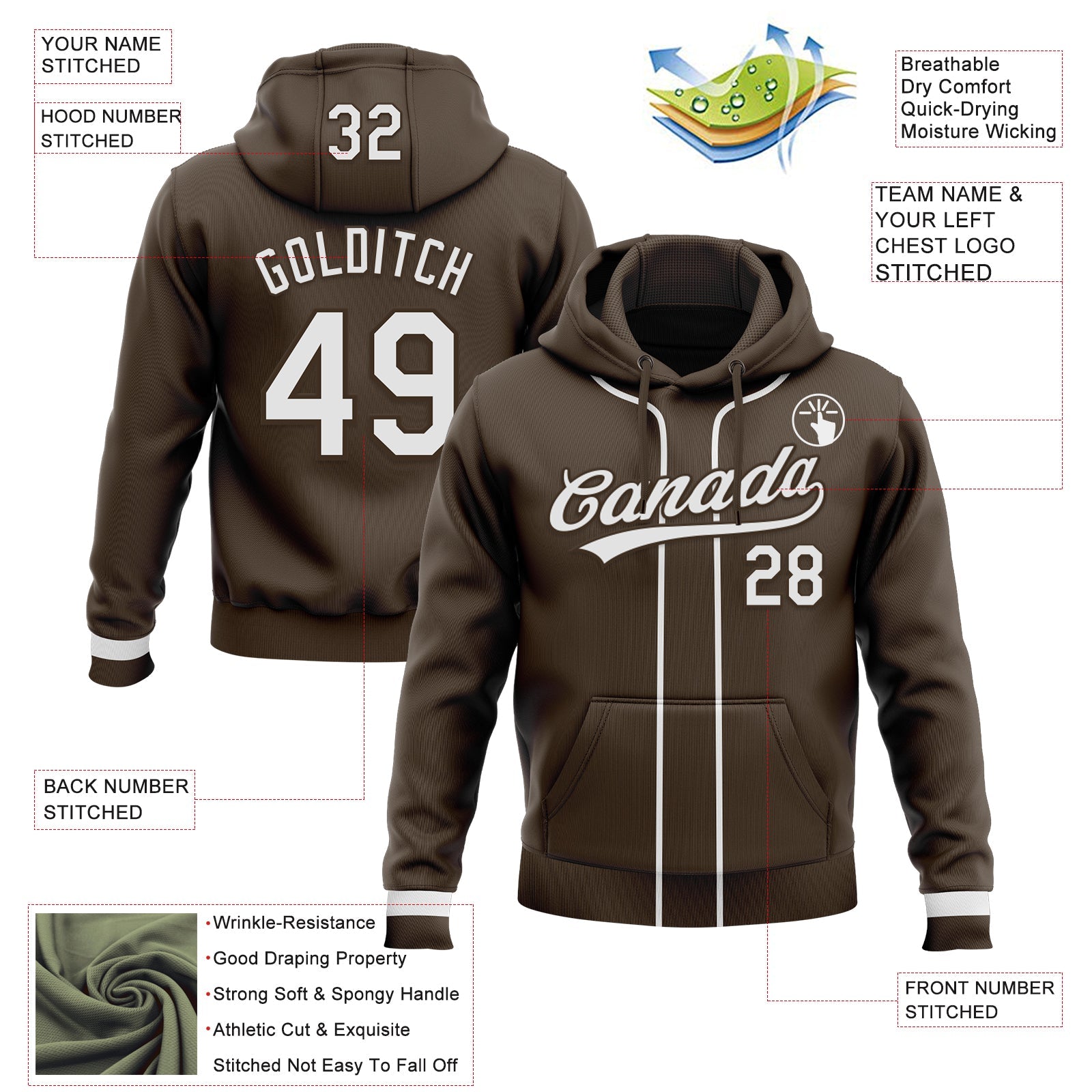 Custom Stitched Brown White-Brown Baseball Pullover Sweatshirt Hoodie
