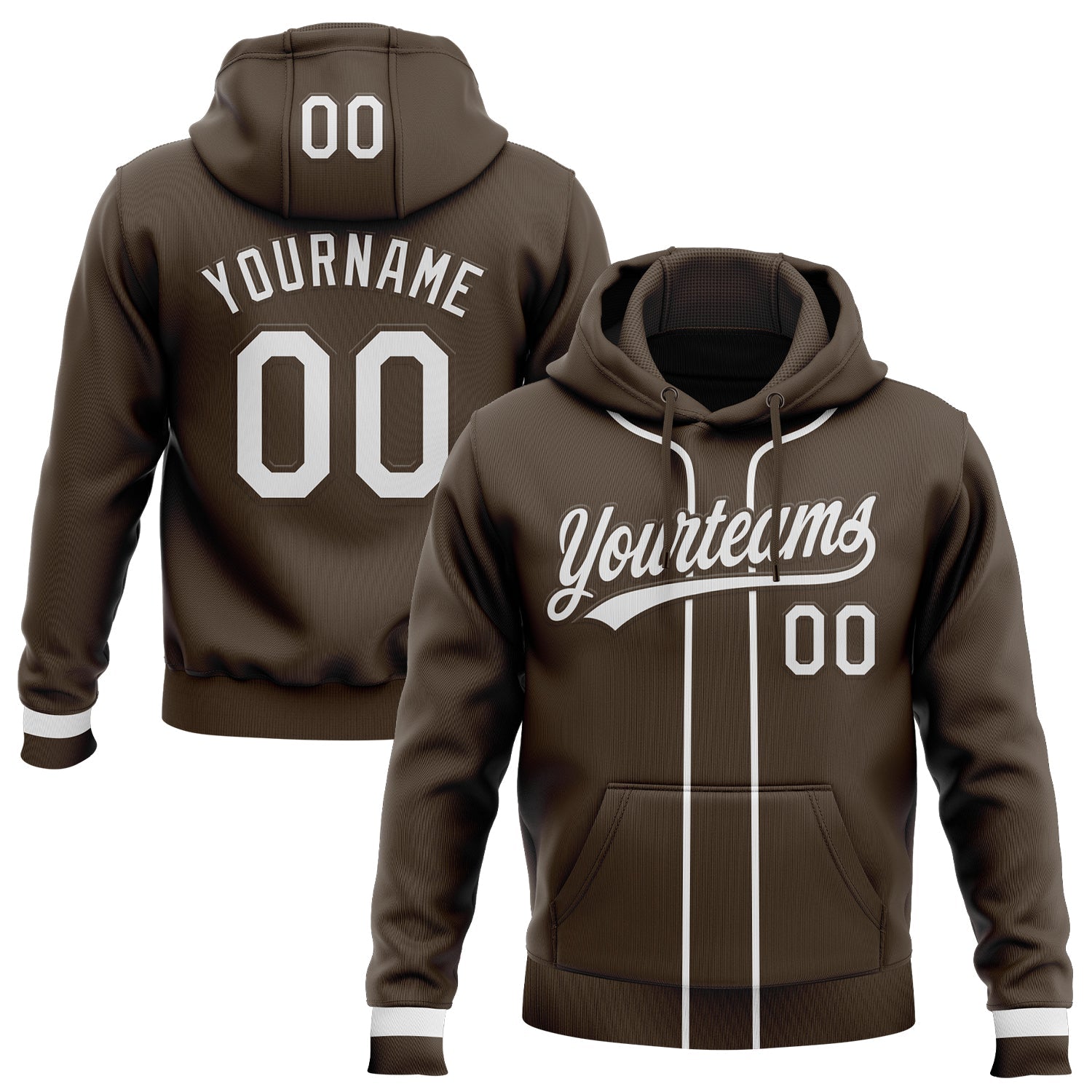 Custom Stitched Brown White-Brown Baseball Pullover Sweatshirt Hoodie