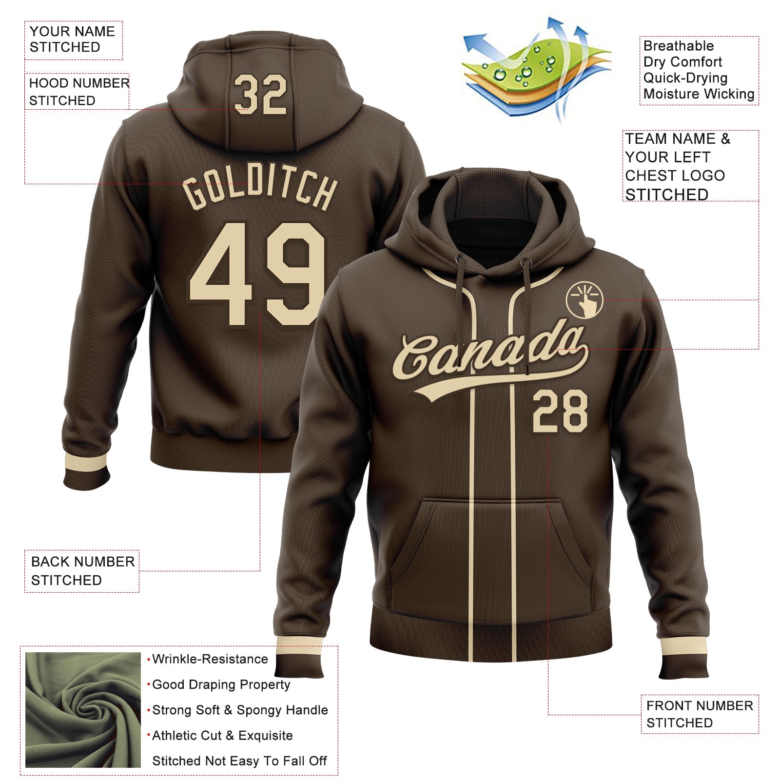 Custom Stitched Brown Cream-Brown Baseball Pullover Sweatshirt Hoodie