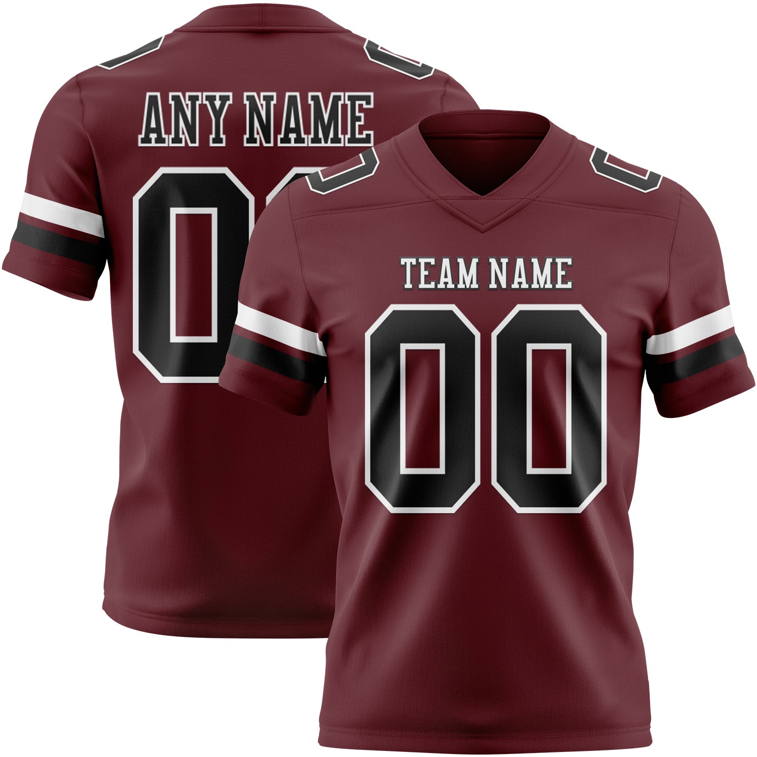 Custom Burgundy Black-White Authentic Football Jersey