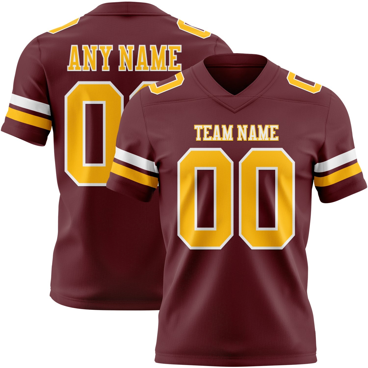 Custom Burgundy Gold-White Authentic Football Jersey
