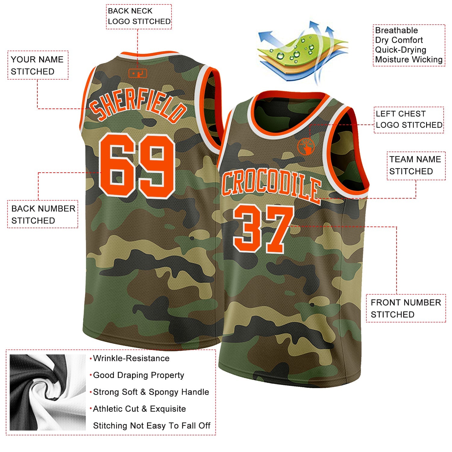 Custom Camo Orange-White Authentic Salute To Service Basketball Jersey