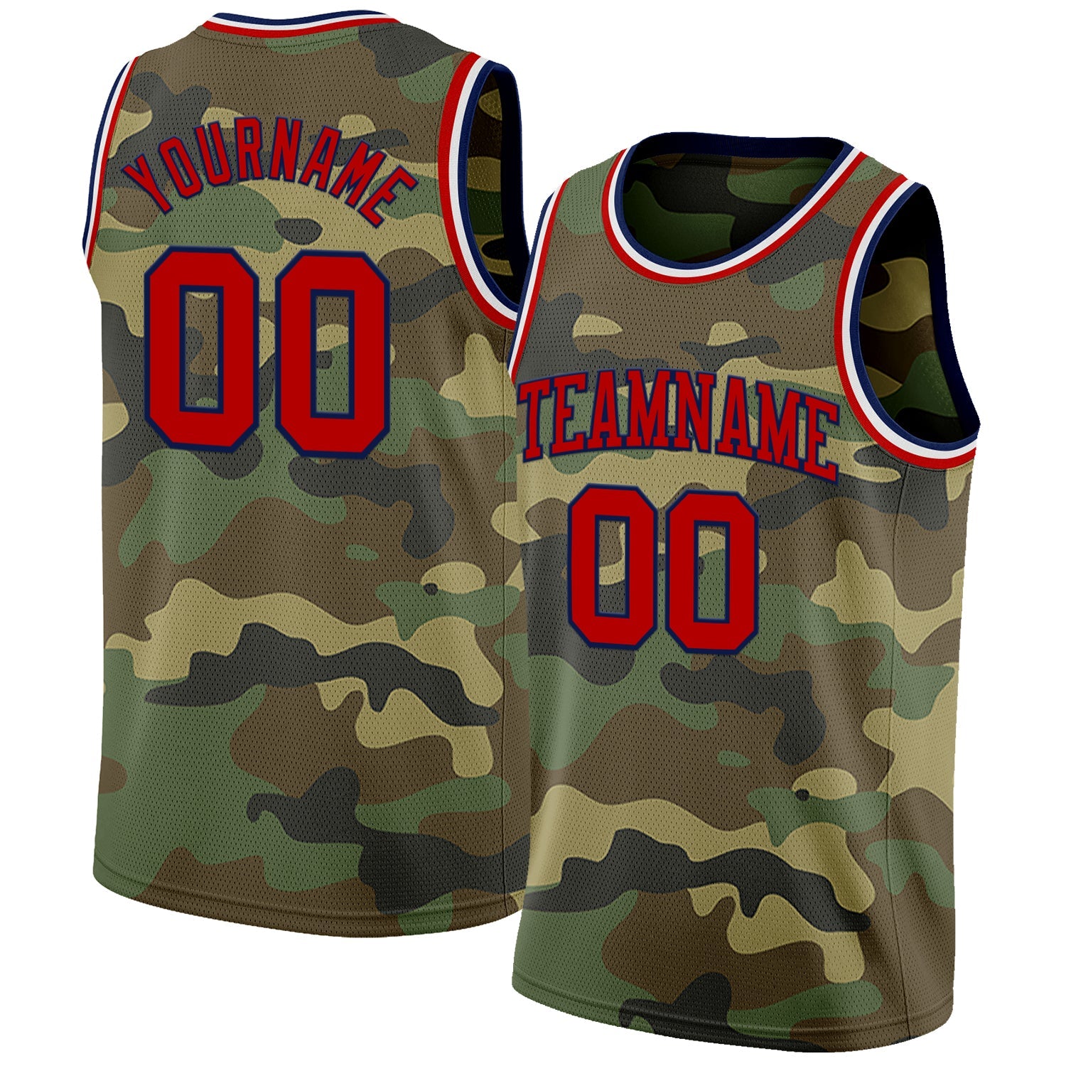Custom Camo Red Navy-White Authentic Salute To Service Basketball Jersey