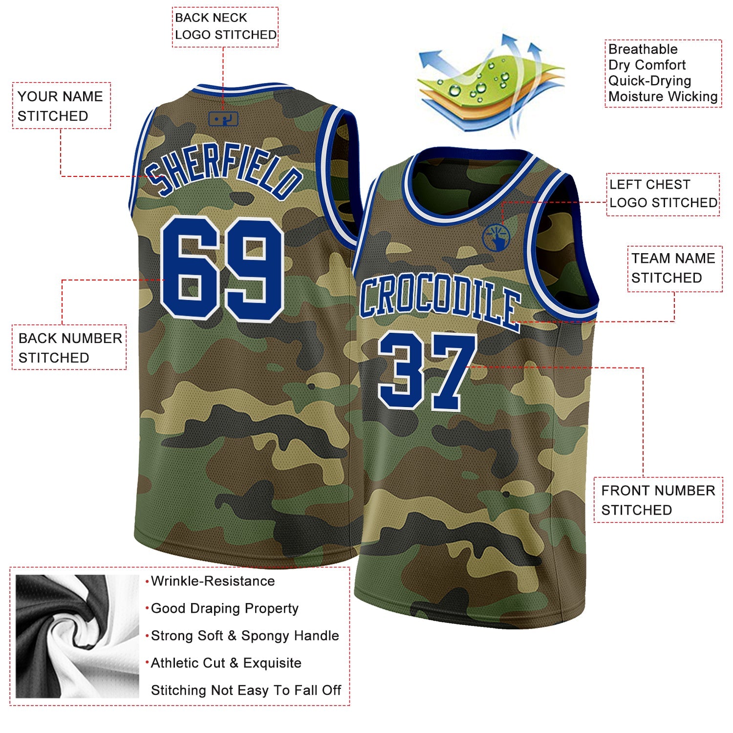 Custom Camo Royal-White Authentic Salute To Service Basketball Jersey
