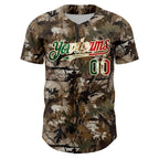 Custom Camo Vintage Mexican Flag-Cream 3D Woodland Camo Authentic Salute To Service Baseball Jersey