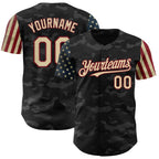 Custom Camo Cream-Crimson 3D American Flag Authentic Salute To Service Baseball Jersey