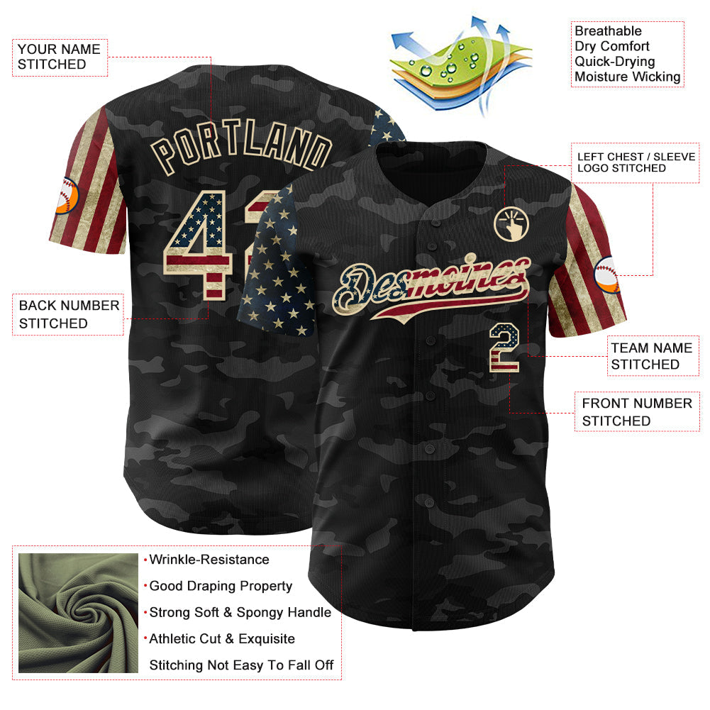 Custom Camo Vintage USA Flag-Cream 3D Authentic Salute To Service Baseball Jersey