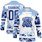 Custom Camo Royal Light Blue-White Splash Hockey Lace Neck Jersey