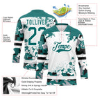 Custom Camo Teal Black-White Splash Hockey Lace Neck Jersey