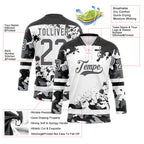 Custom Camo Steel Gray Black-White Splash Hockey Lace Neck Jersey