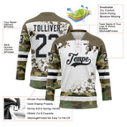 Custom Camo Black Olive Gray-White Splash Hockey Lace Neck Jersey