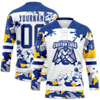 Custom Camo Royal Gray-White Splash Hockey Lace Neck Jersey