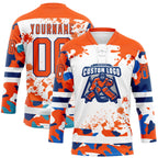 Custom Camo Orange US Navy Blue-White Splash Hockey Lace Neck Jersey
