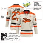 Custom Cream Orange-Black Hockey Lace Neck Jersey