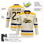 Custom Cream Navy-Gold Hockey Lace Neck Jersey