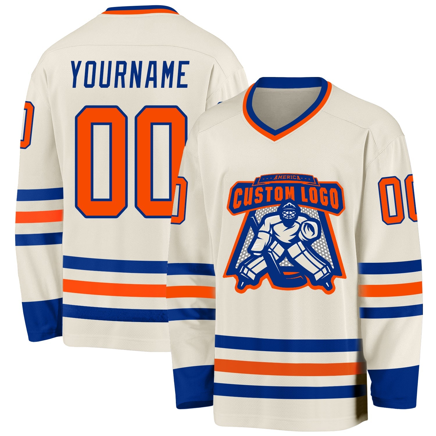 Custom Cream Orange-Royal Hockey Jersey