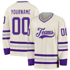 Custom Cream Purple-Gray Hockey Jersey