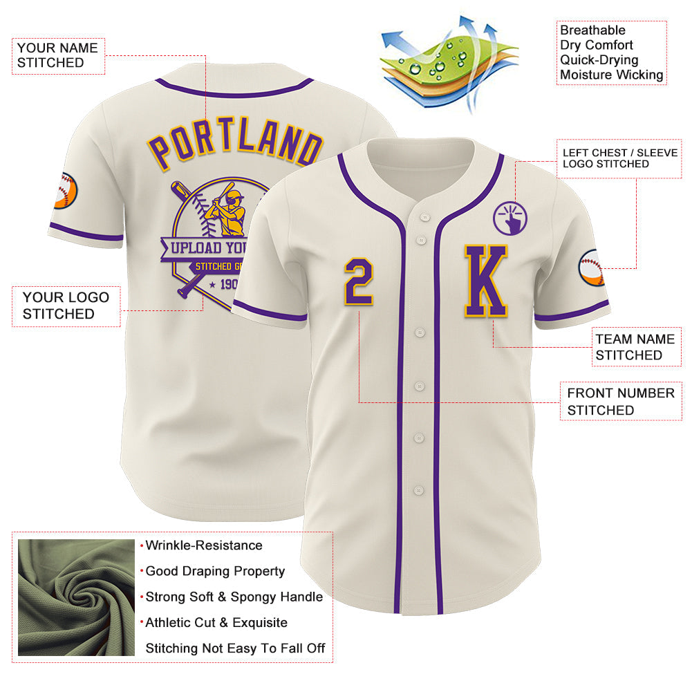 Custom Cream Purple-Gold Authentic Baseball Jersey