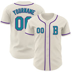 Custom Cream Teal-Purple Authentic Baseball Jersey