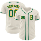 Custom Cream Kelly Green-Gold Authentic Baseball Jersey