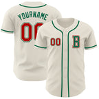 Custom Cream Red-Kelly Green Authentic Baseball Jersey