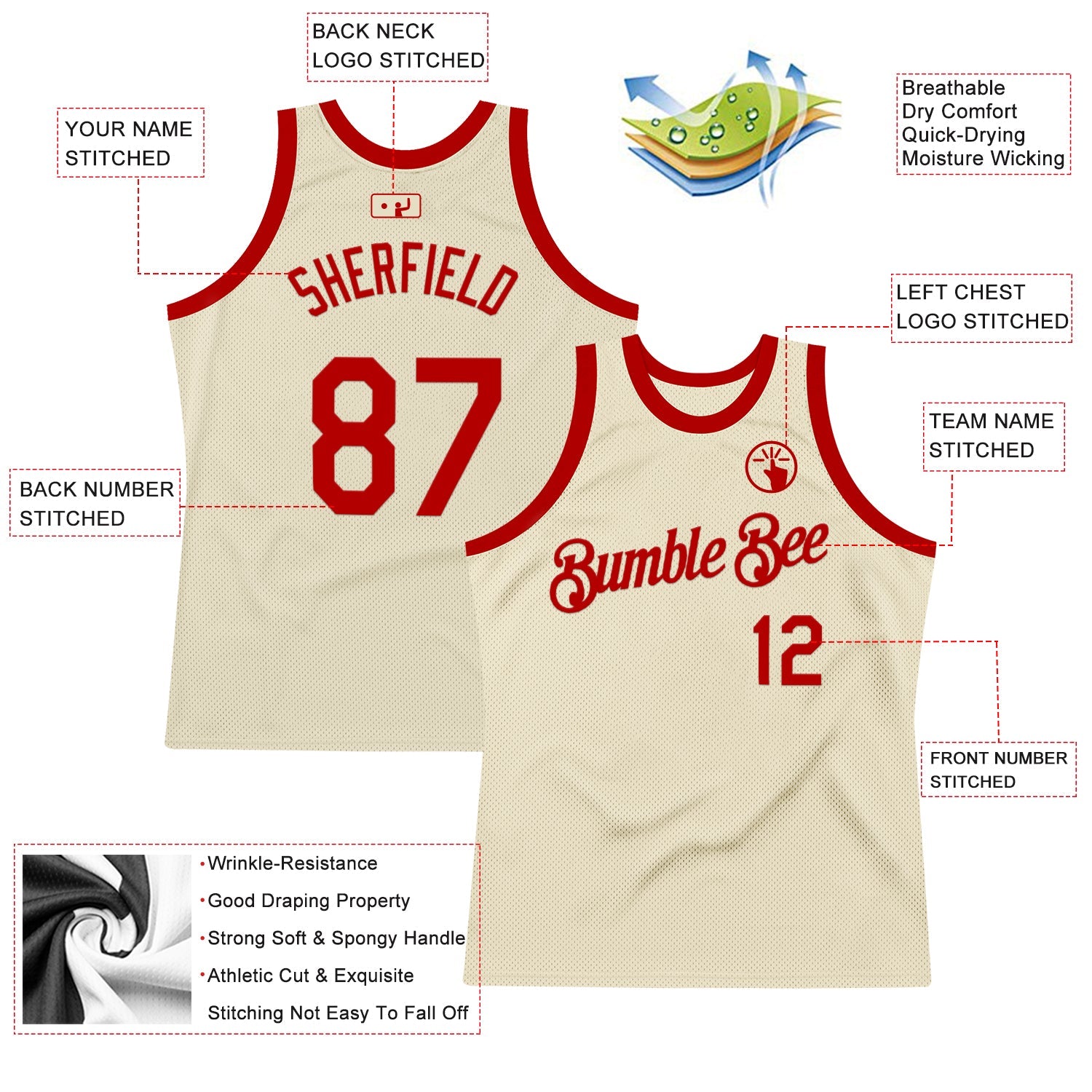 Custom Cream Red Authentic Throwback Basketball Jersey