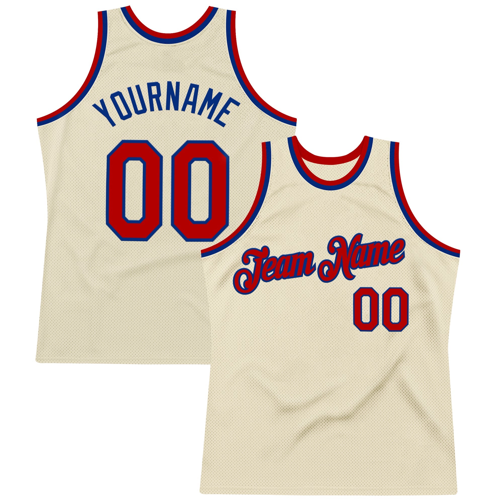 Custom Cream Red-Royal Authentic Throwback Basketball Jersey