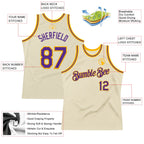 Custom Cream Purple-Gold Authentic Throwback Basketball Jersey