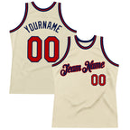 Custom Cream Red-Navy Authentic Throwback Basketball Jersey