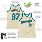 Custom Cream Teal-Black Authentic Throwback Basketball Jersey