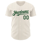 Custom Cream Gray Pinstripe Green Authentic Baseball Jersey