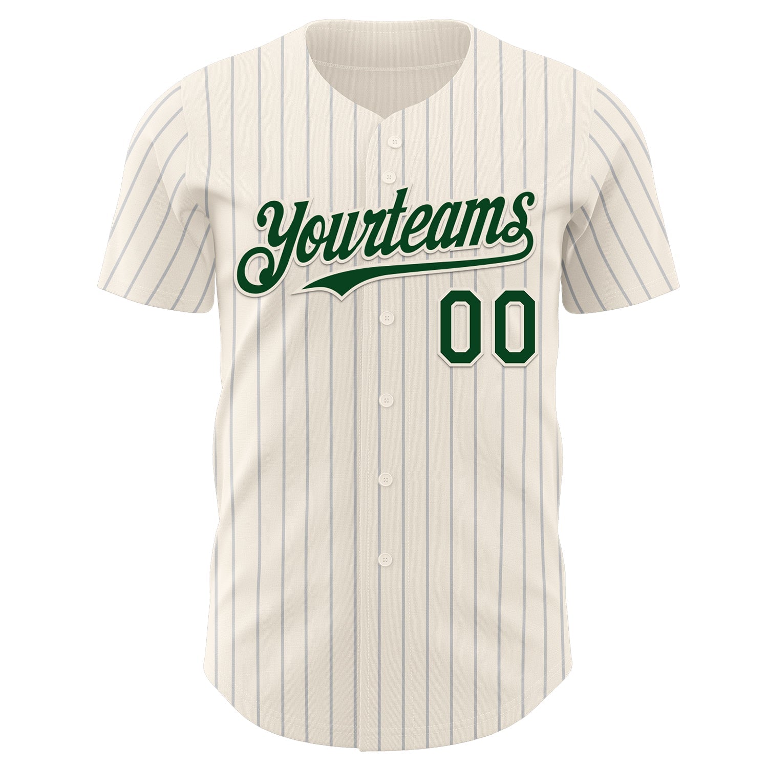 Custom Cream Gray Pinstripe Green Authentic Baseball Jersey