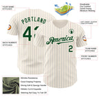 Custom Cream Gray Pinstripe Green Authentic Baseball Jersey