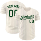 Custom Cream Gray Pinstripe Green Authentic Baseball Jersey