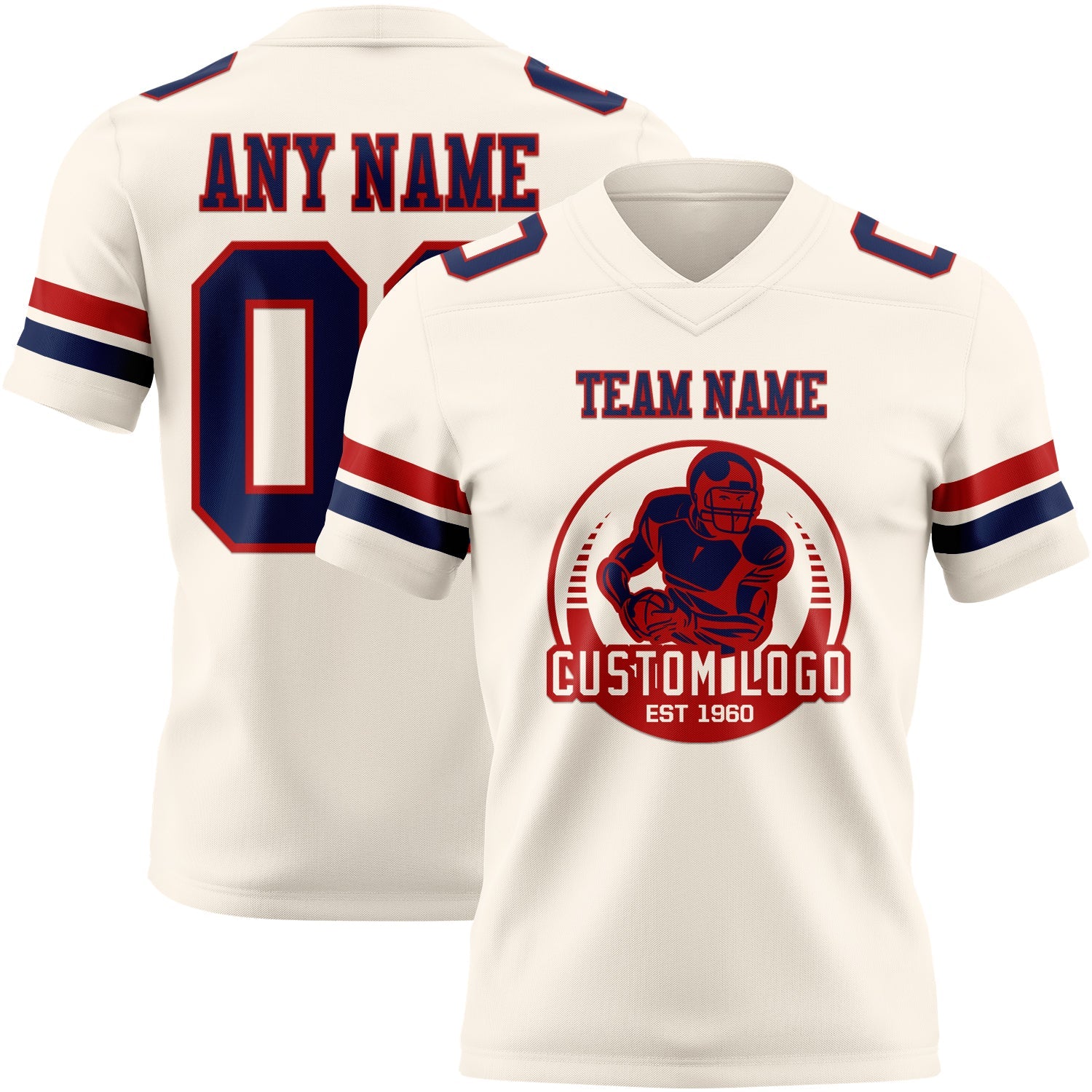 Custom Cream Navy-Red Authentic Football Jersey