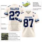Custom Cream Navy-Light Blue Authentic Football Jersey