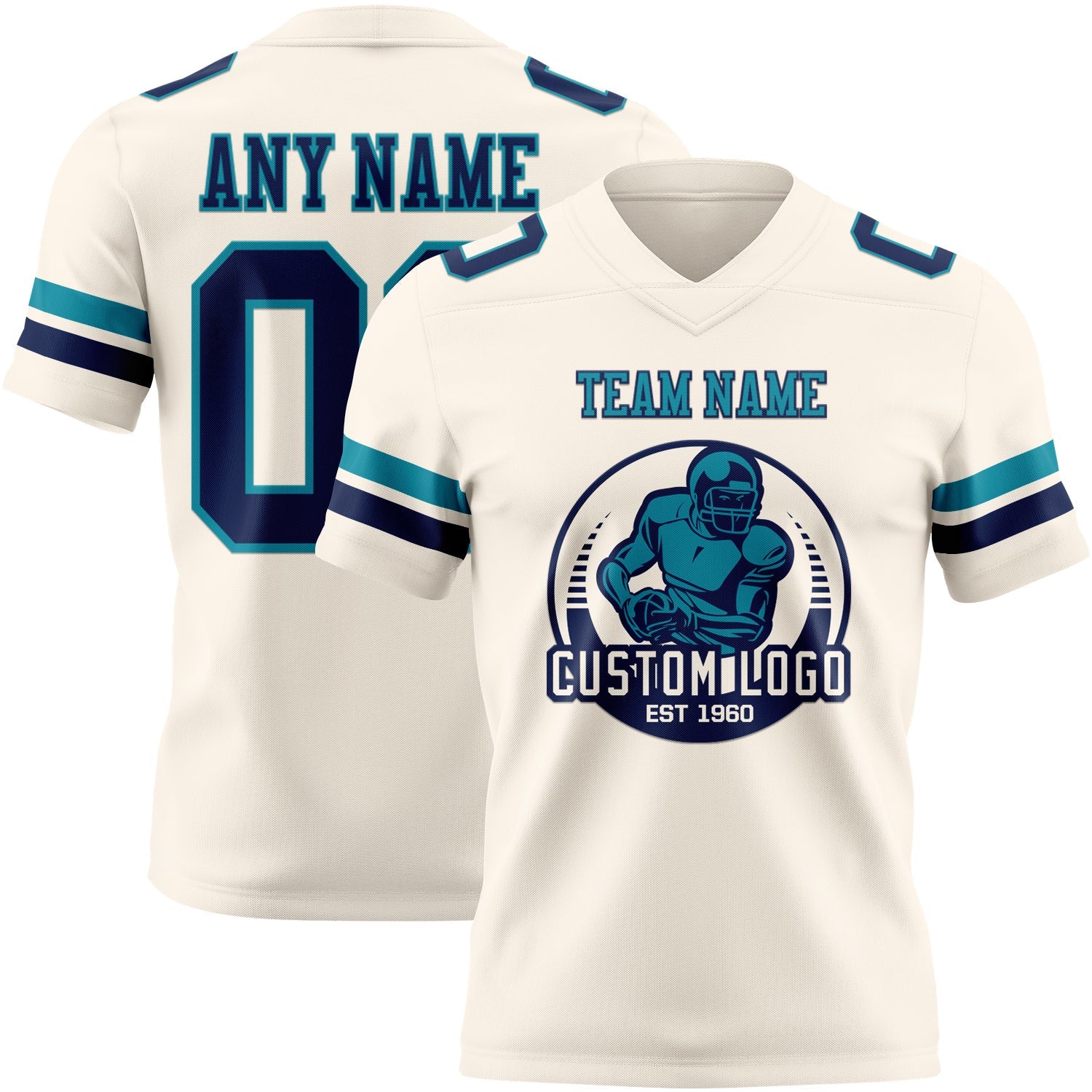 Custom Cream Navy-Teal Authentic Football Jersey