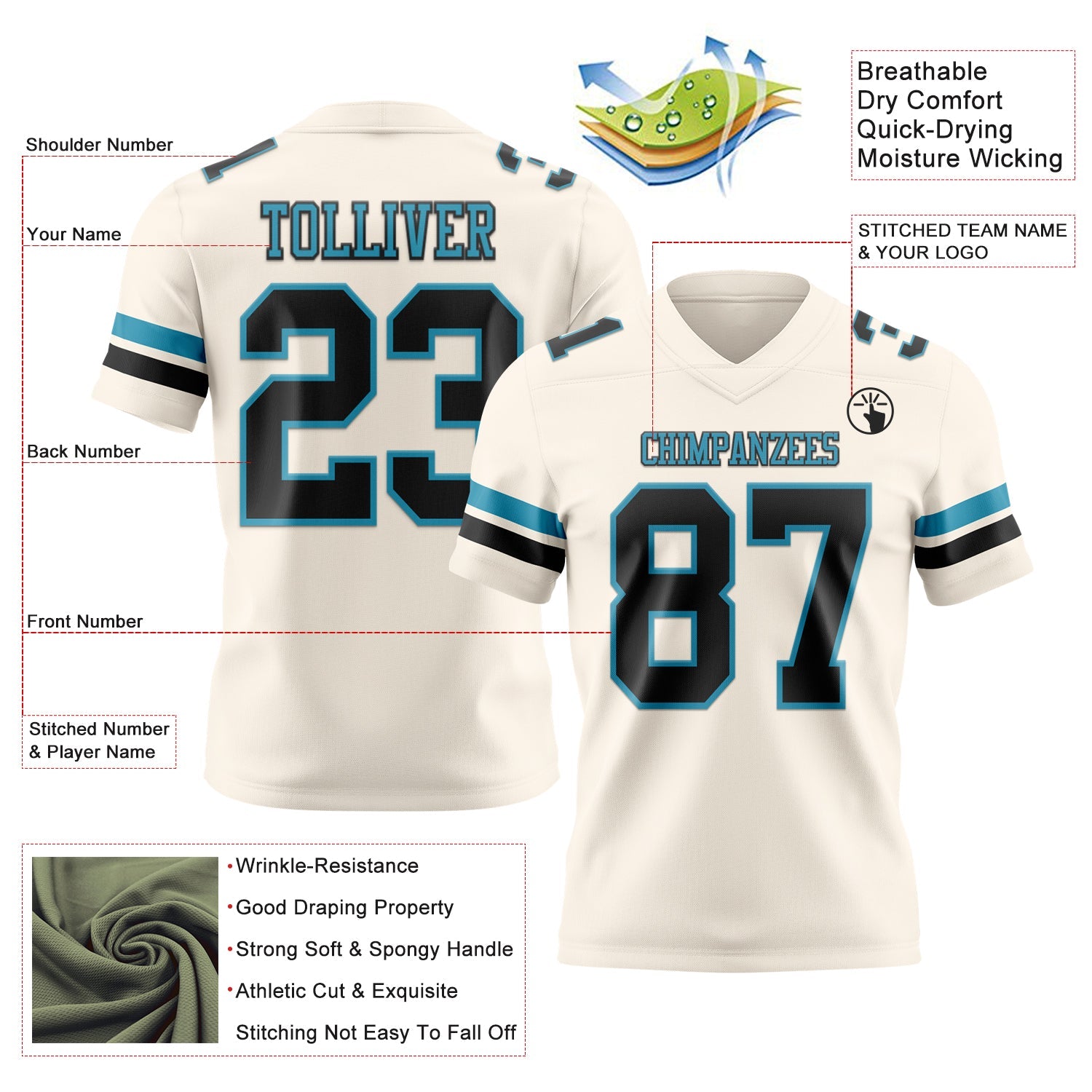 Custom Cream Black-Panther Blue Authentic Football Jersey