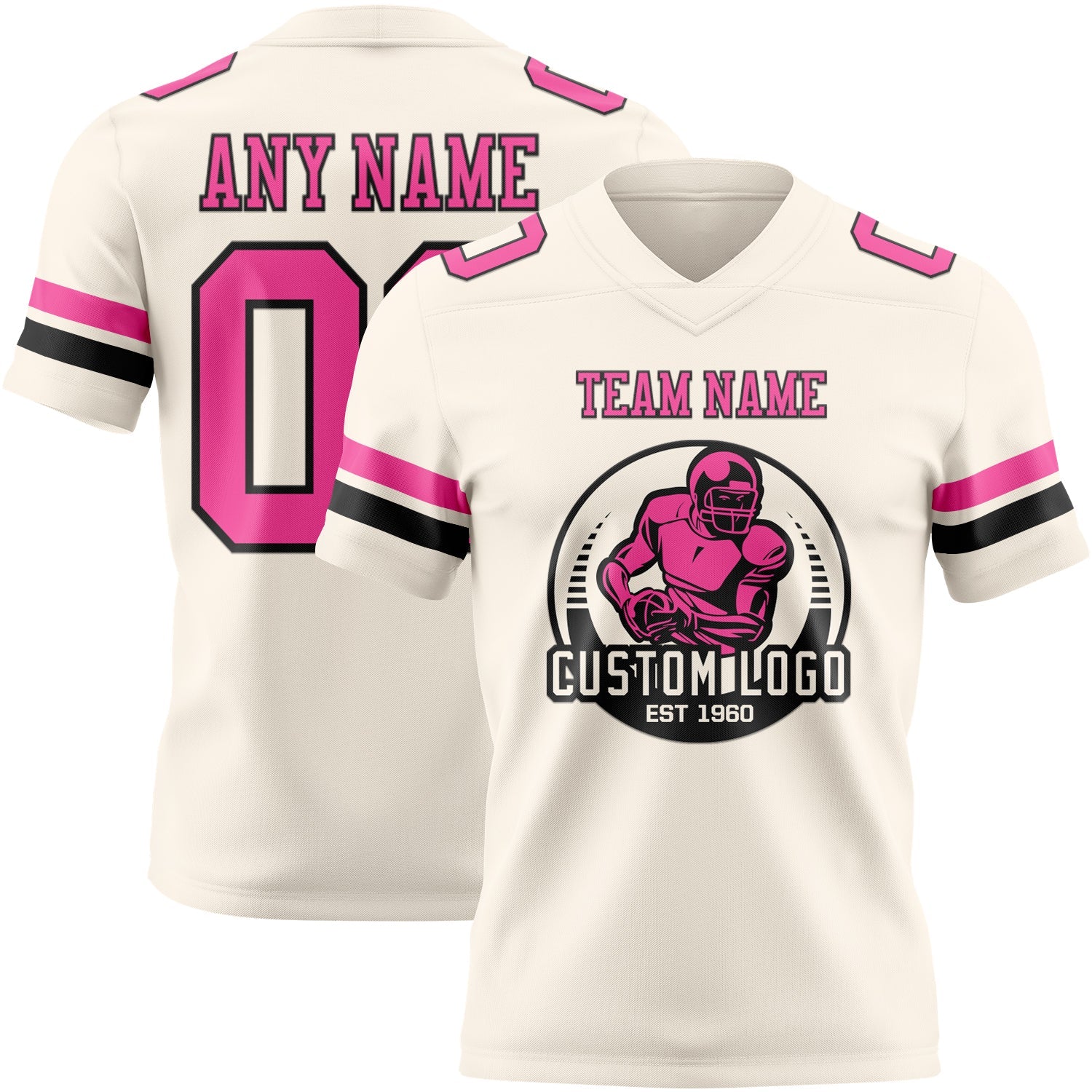 Custom Cream Pink-Black Authentic Football Jersey