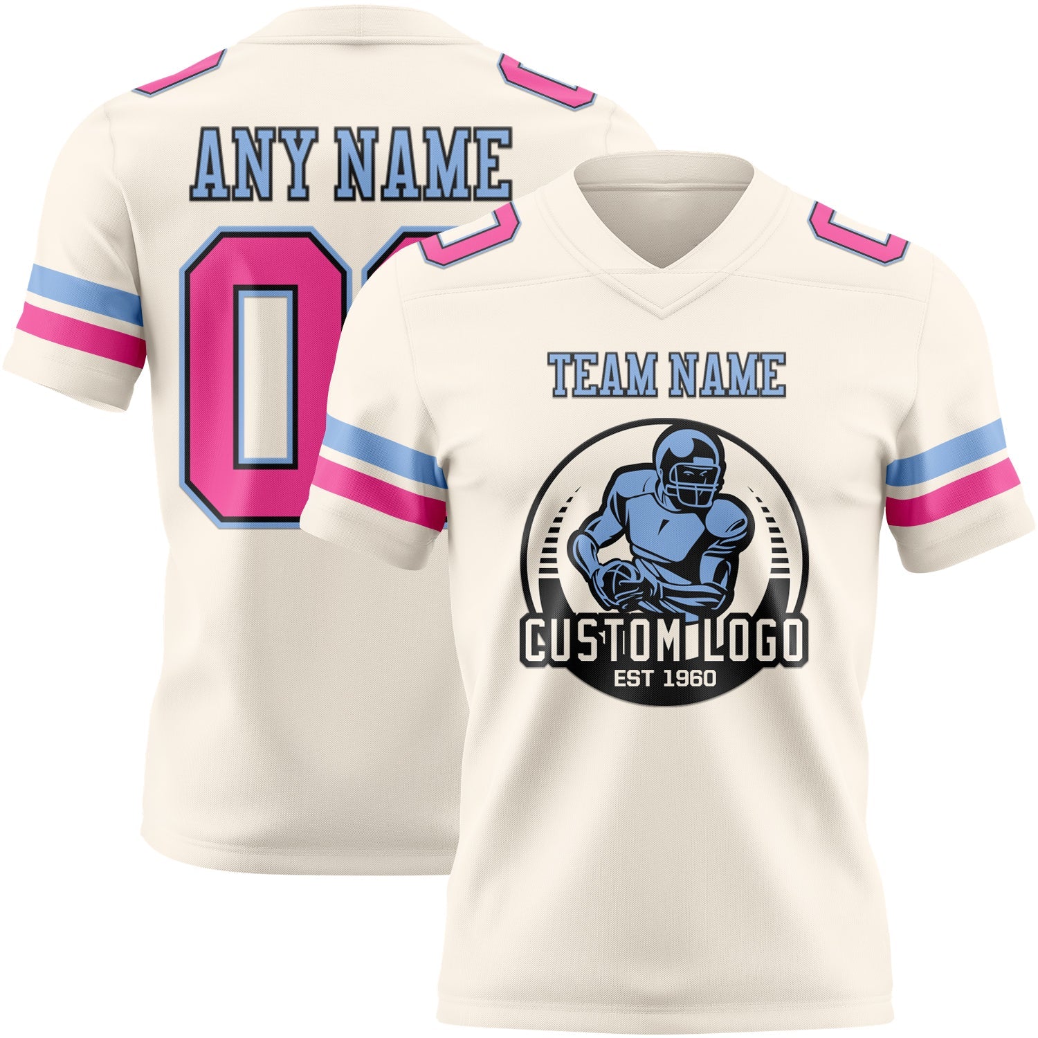 Custom Cream Pink Black-Light Blue Authentic Football Jersey